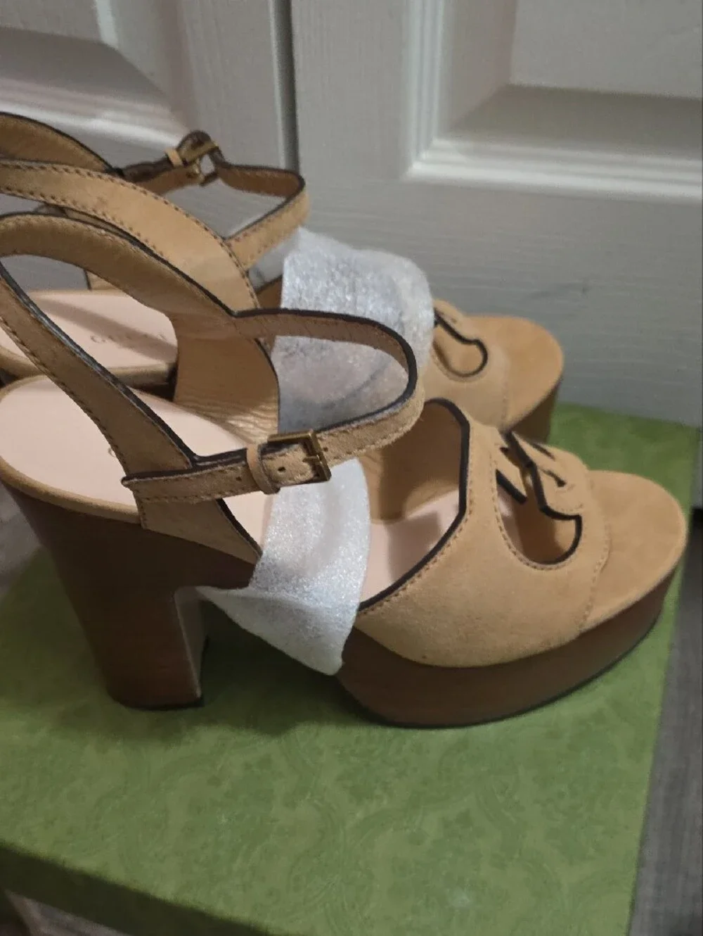 Gucci Tan Suede Platform Sandals with Interlocking G
